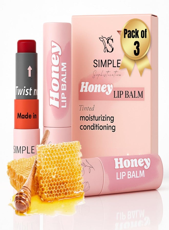 Simple Sophistication Natural Honey Lip Balm - 100% Grassfed Beef Tallow, Natural Raw Honey & Argan Oil - Ultra Moisturizing, Conditioning, Chemical Free - 3 Pack (3x0.15 oz) Tinted - Image 1